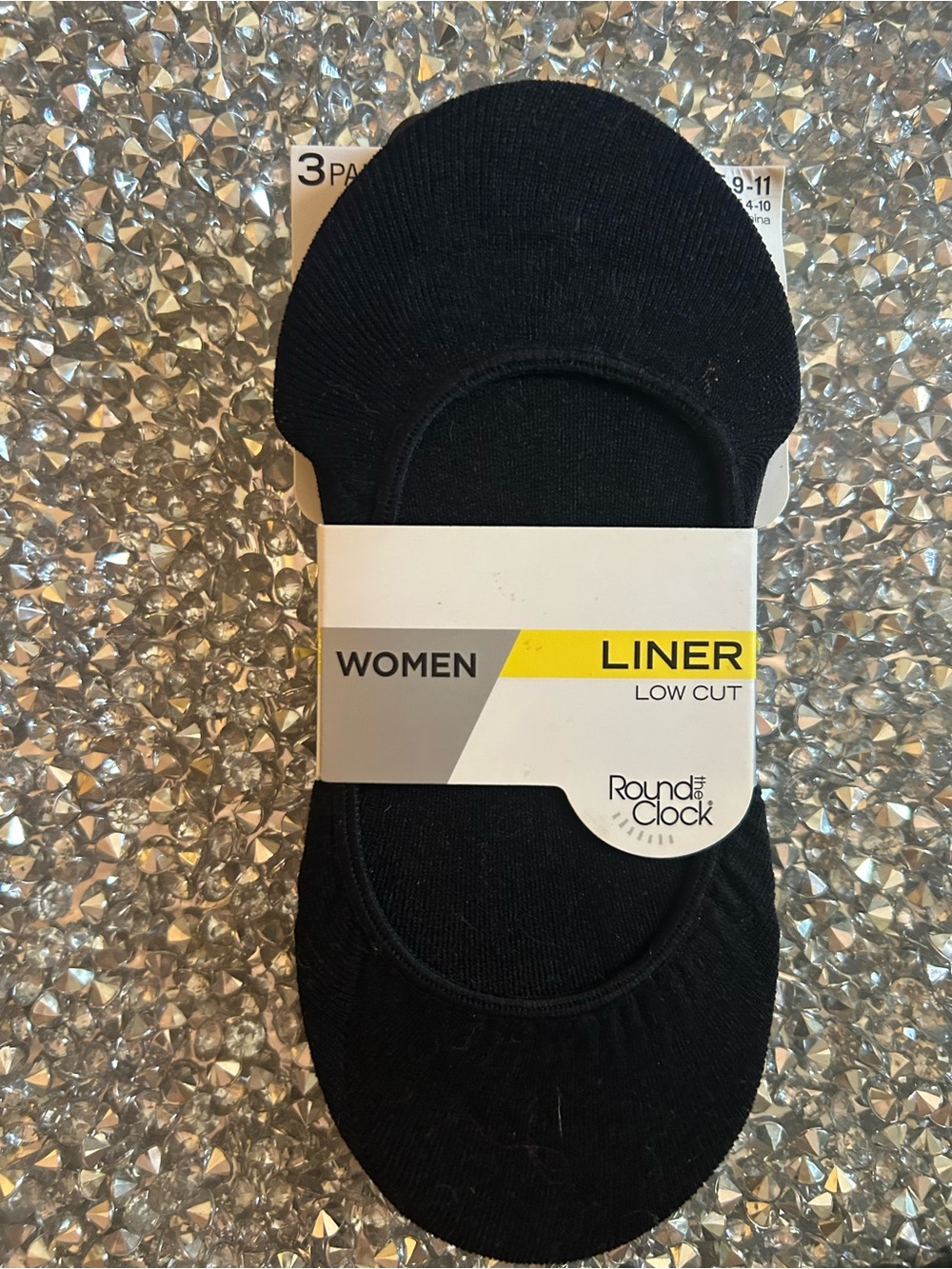Round the Clock Women's Low Cut Liner Socks Black Anti-Slip 3pr Nylon One Size
